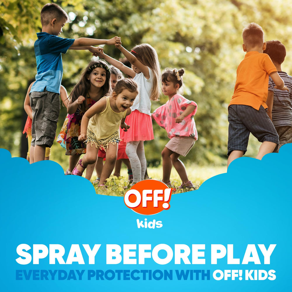 OFF! Kids Insect Repellent Spray being applied to arm for protection.
