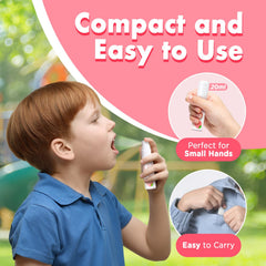 Child holding the compact spray bottle for easy use