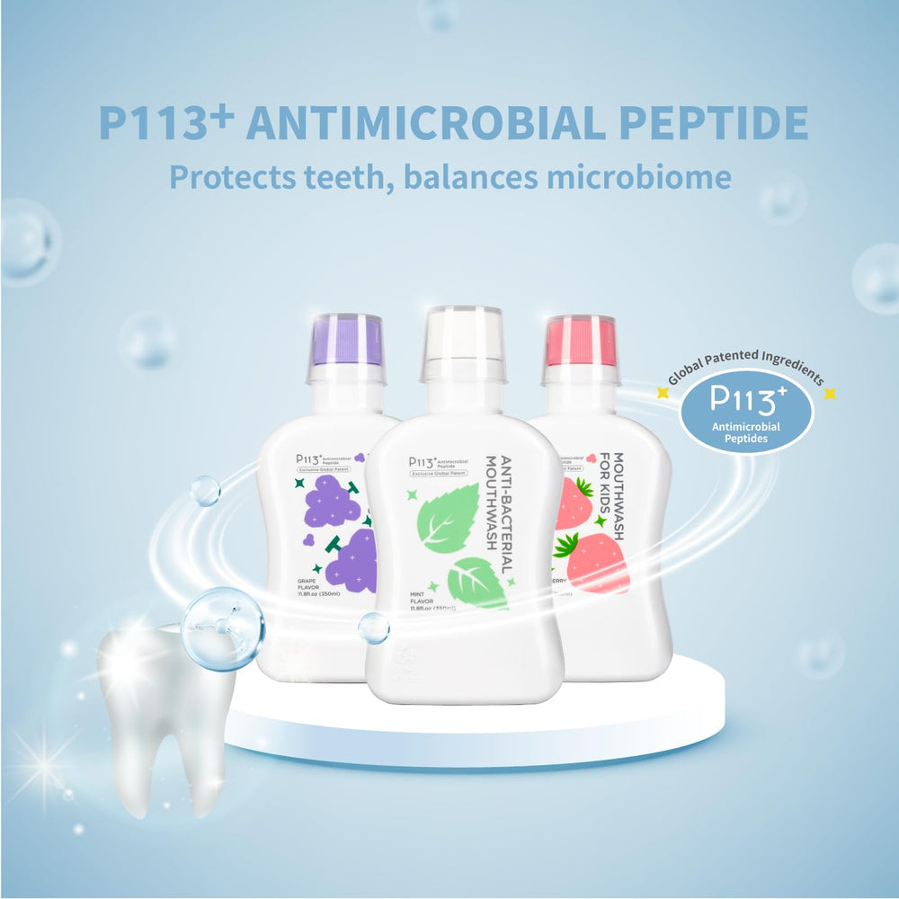 P113+ antimicrobial peptide text on bottle label