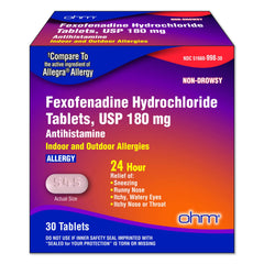 Ohm fexofenadine 180mg tablet daily-use close-up emphasizes non-drowsy formula.