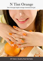ohora semi cured nail strips N Tint Orange application steps demonstrate ease