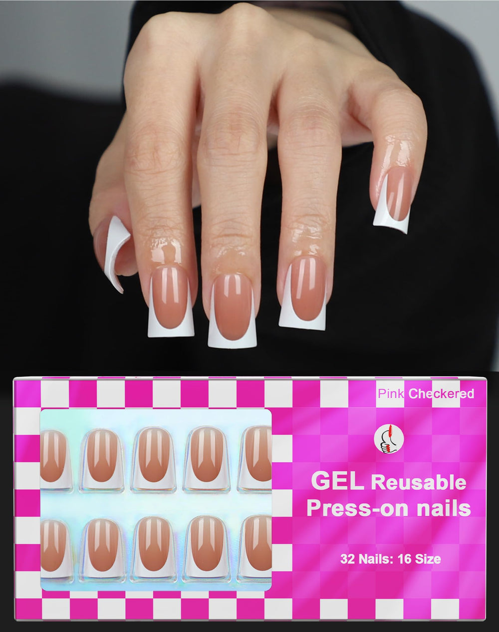 OIFEN 16-size short duck nails kit with brown French tips for at-home salon results.