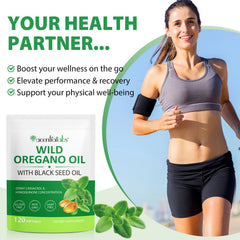 Oregano oil softgels bottle and capsules