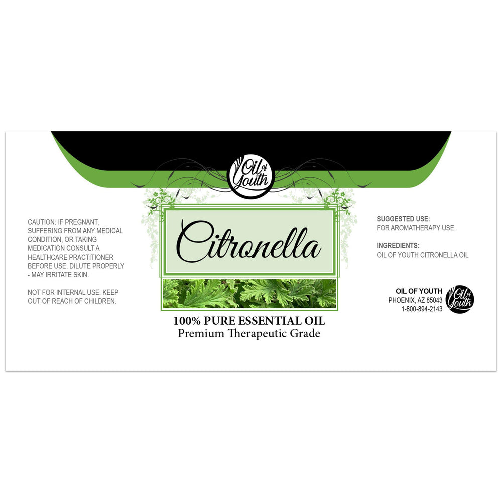 Citronella essential oil bottle with label