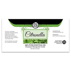 Close-up packaging of Oil of Youth Citronella 4 oz bottle