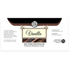 Vanilla essential oil 16oz bottle label close-up