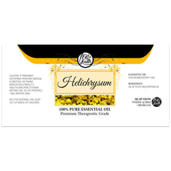 Label close-up of Helichrysum essential oil