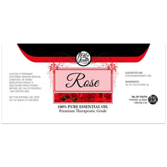 Rose essential oil bottle with label, 8oz