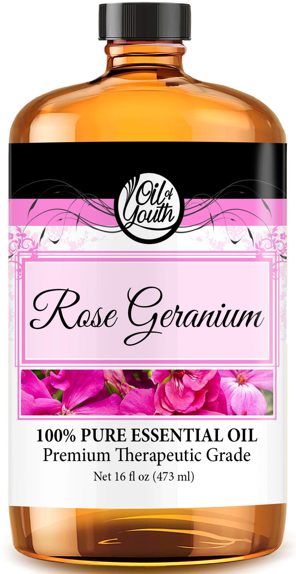Oil of Youth Rose Geranium Essential Oil in a 16oz bottle