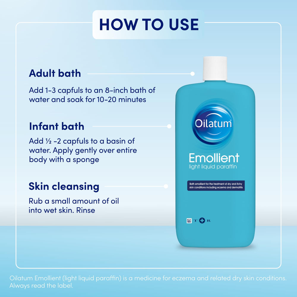 Oilatum Emollient 500ml bottle displayed on a clean surface
