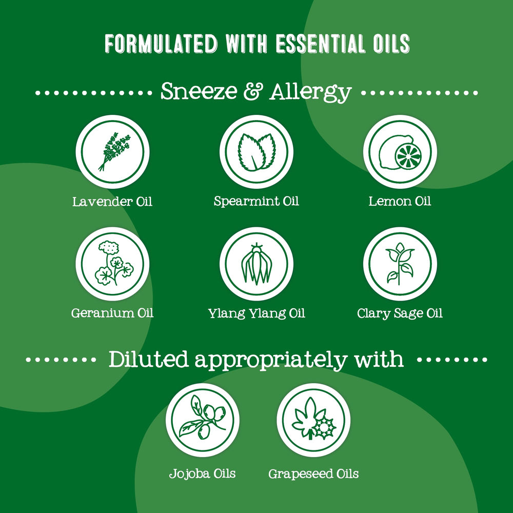 Applying roll-on behind child's ears for allergy relief
