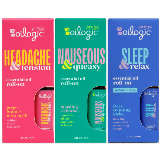 Oilogic Prego Roll-On Set packaging with three 0.3 oz bottles