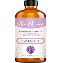 Ola Prima Lavender Essential Oil 8 oz in UV-protected amber bottle