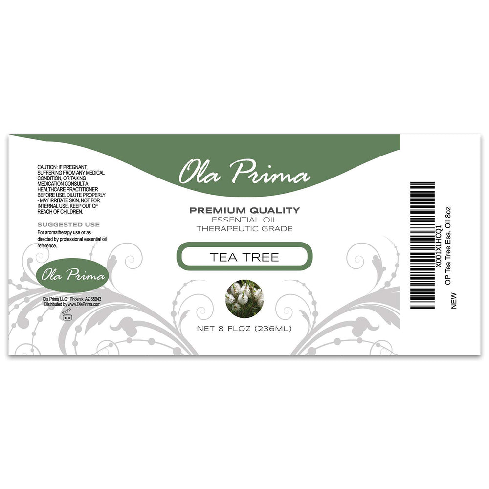 Ola Prima Tea Tree Essential Oil label close-up