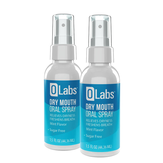 Front view of OLabs Dry Mouth Spray bottle with mint flavor