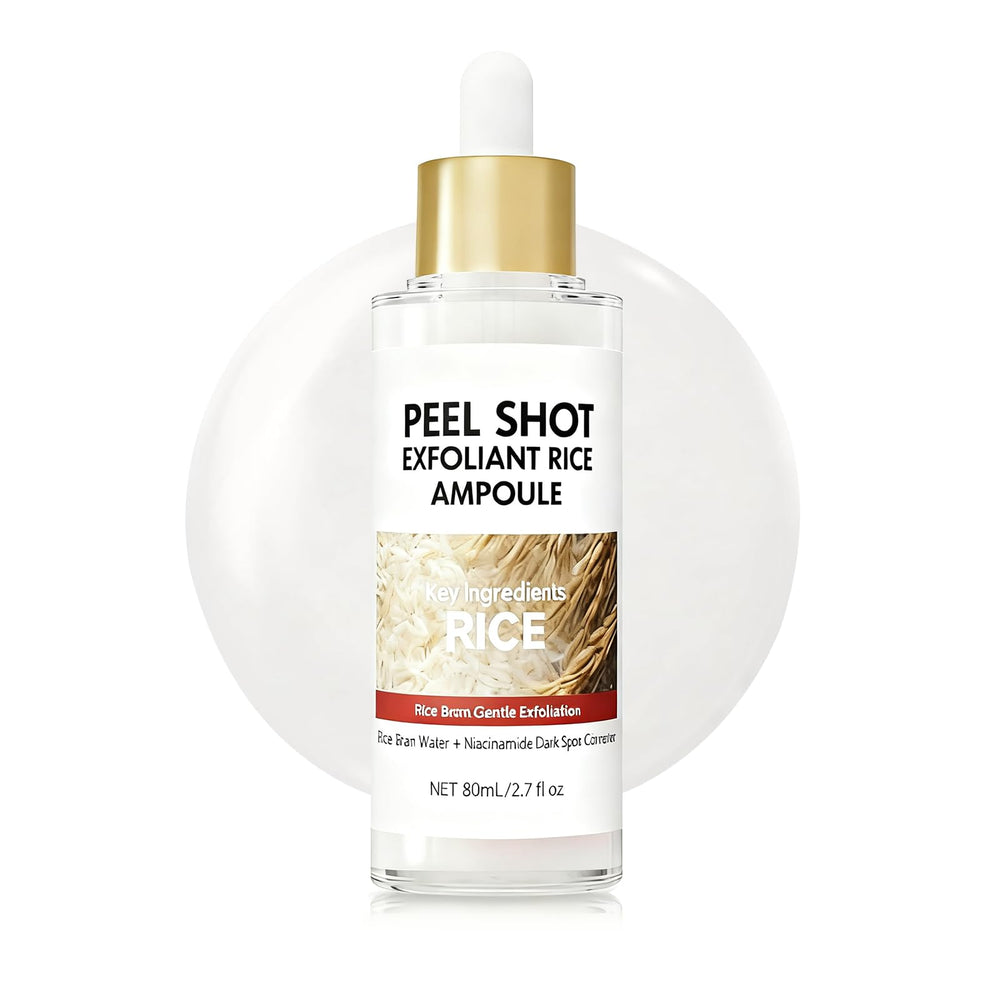 OLACLUK Peel Shot Glow bottle close-up showing gentle exfoliation for all skin types.