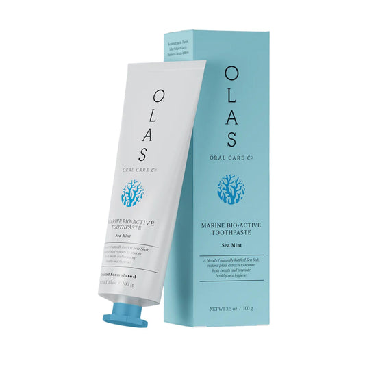 OLAS Marine Sea Mint toothpaste packaging with 3.5oz tube