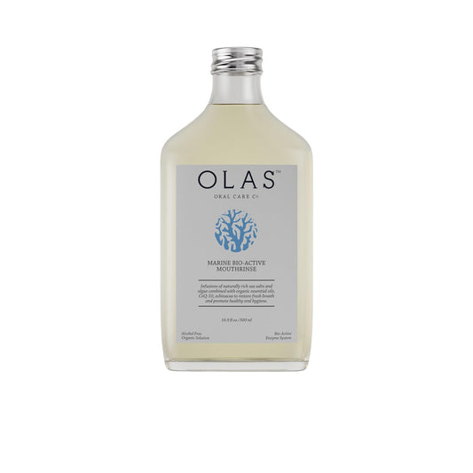 Front view of Olas Alcohol Free Mouthwash 500 ml bottle