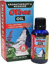 Olbas Massage and Aromatherapy Oil bottle with label on white background