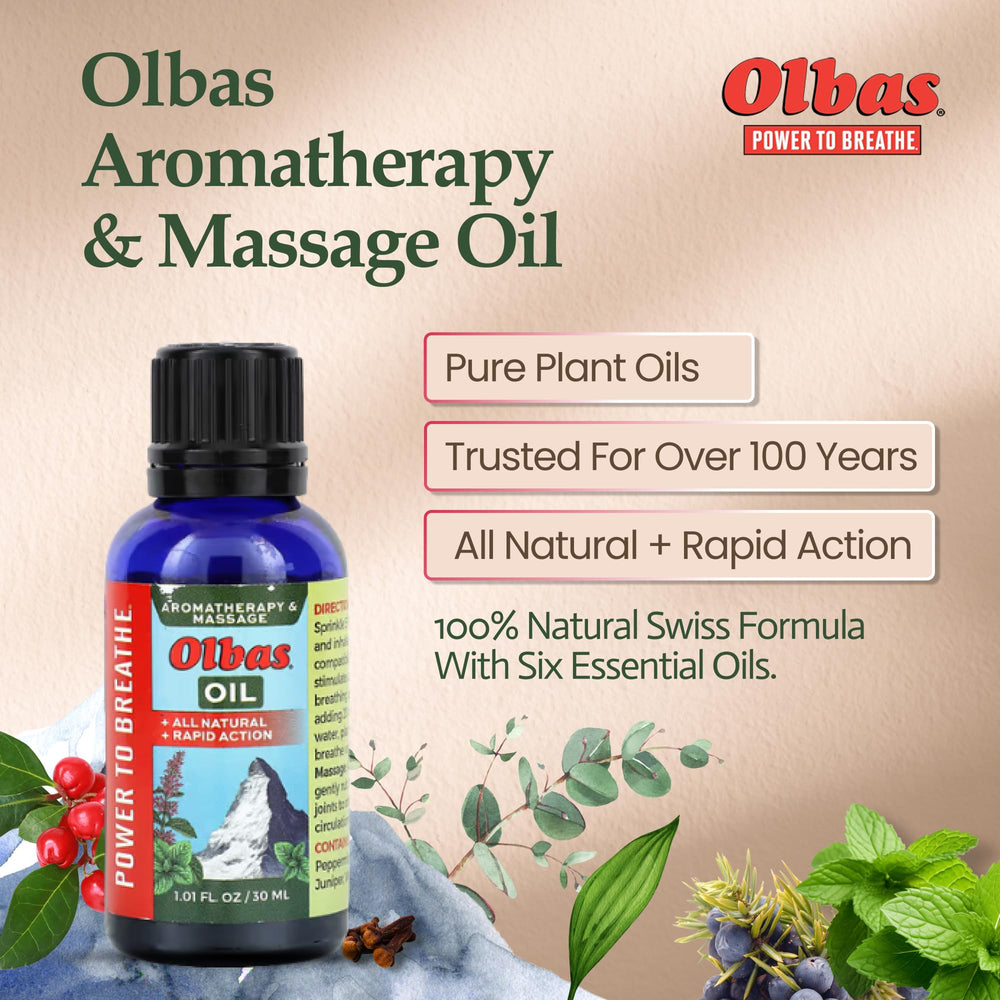 Close-up of Olbas bottle showing 1.01 fl oz size