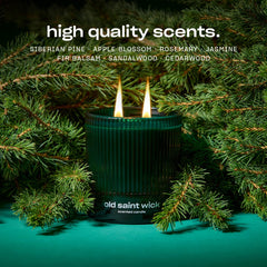 Close-up of Old Saint Wick label showing clean formulas and vegan non-toxic claim