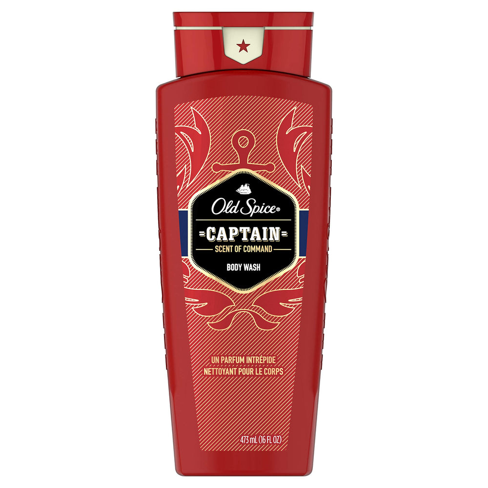 Old Spice Red Collection Captain bottle showcases bold sandalwood and ocean aroma for daily freshness.