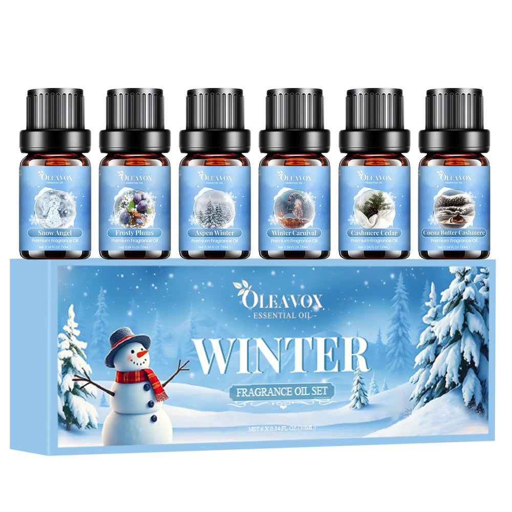 Gift box of Oleavox Winter Fragrance Oil Set with six winter scents