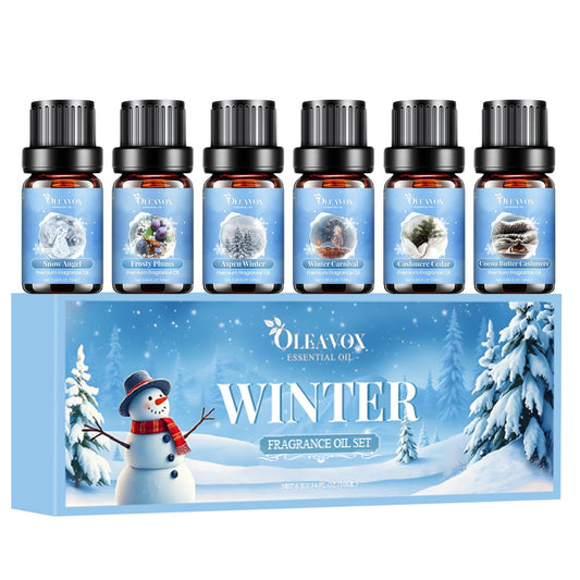 Gift box of Oleavox Winter Fragrance Oil Set with six winter scents