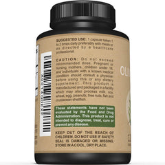 Label showing 20% oleuropein standardization on olive leaf extract