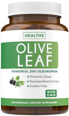 Front view of olive leaf extract capsules bottle