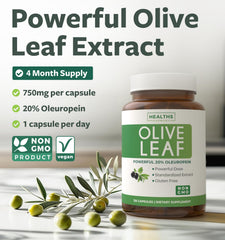 Back label with supplement facts on olive leaf capsules