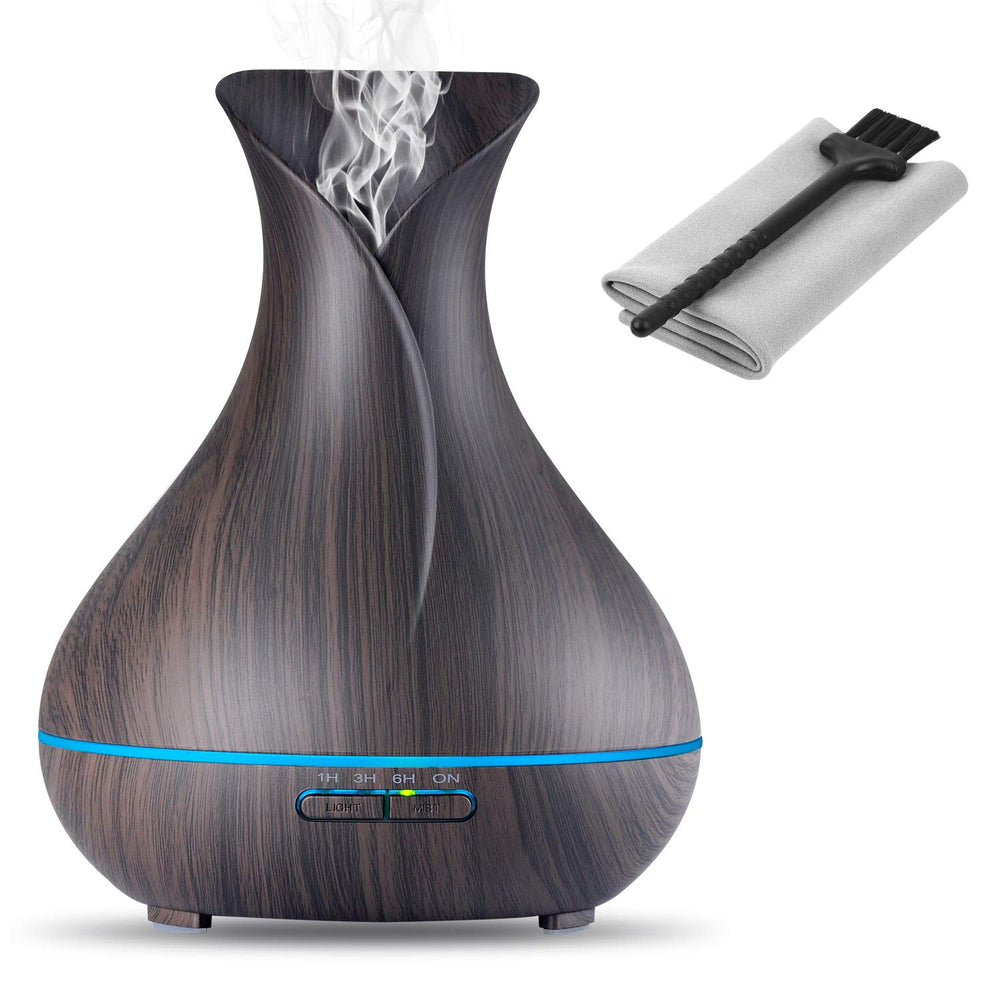 OliveTech wood grain diffuser, top view for calming ambiance.