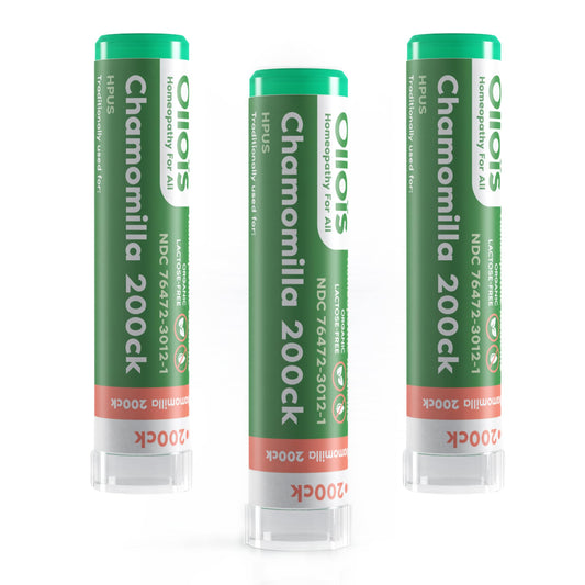 Front view of OLLOIS Chamomilla 200ck packaging