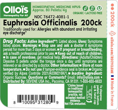 Close-up of Euphrasia 200ck organic pellets in a melt-away tablet bottle