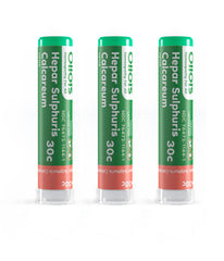 OLLOIS Hepar Sulphuris Calcareum 30c organic homeopathic medicine bottle and pellets