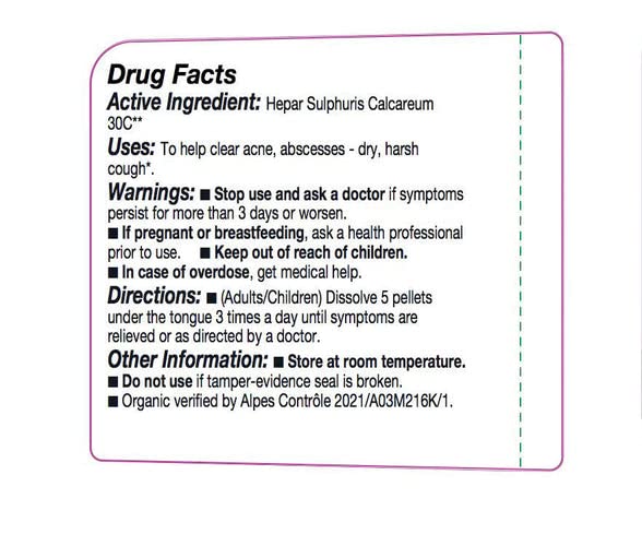 80 pellets in bottle of Ollois Hepar Sulphuris Calcareum 30c