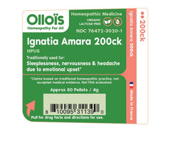 Back label with dosage and warnings for OLLOIS Ignatia Amara 200ck