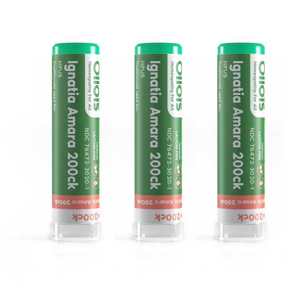 Front view of OLLOIS Ignatia Amara 200ck Organic Homeopathic Medicine three-pack