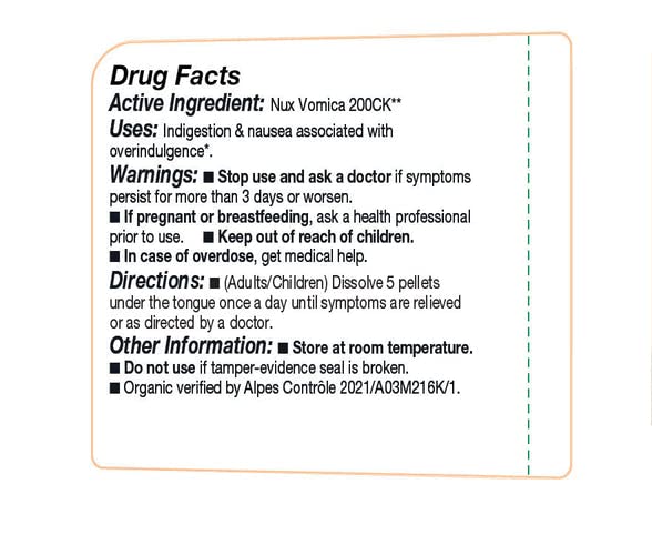 Packaging showing Nux Vomica 200ck potency and kosher status