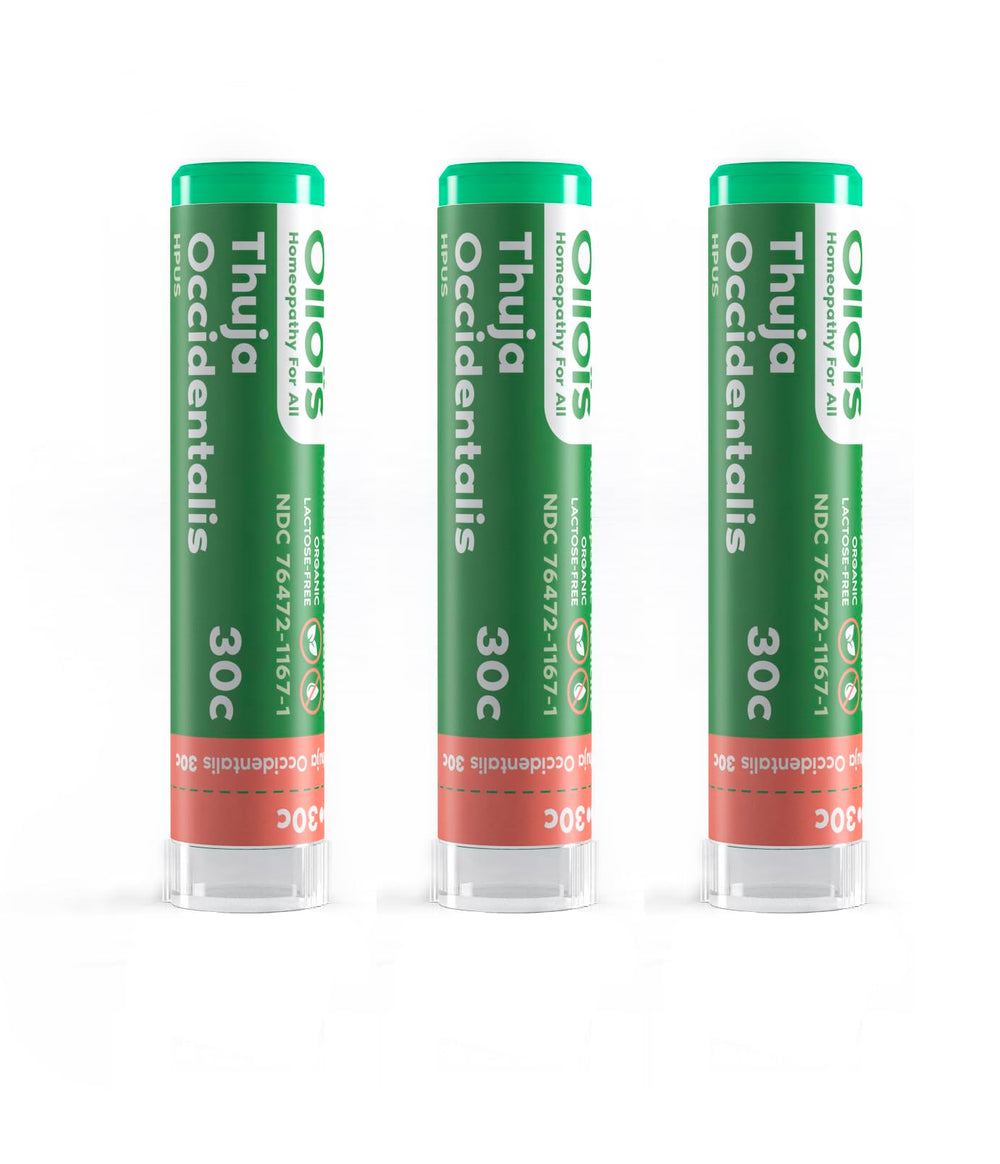 Front view of OLLOIS Thuja Occidentalis 30c pack of 3 with 80 pellets