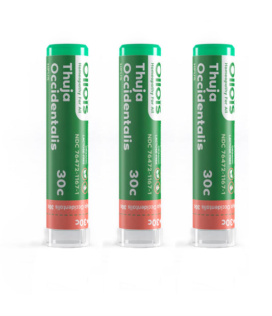 Front view of OLLOIS Thuja Occidentalis 30c pack of 3 with 80 pellets