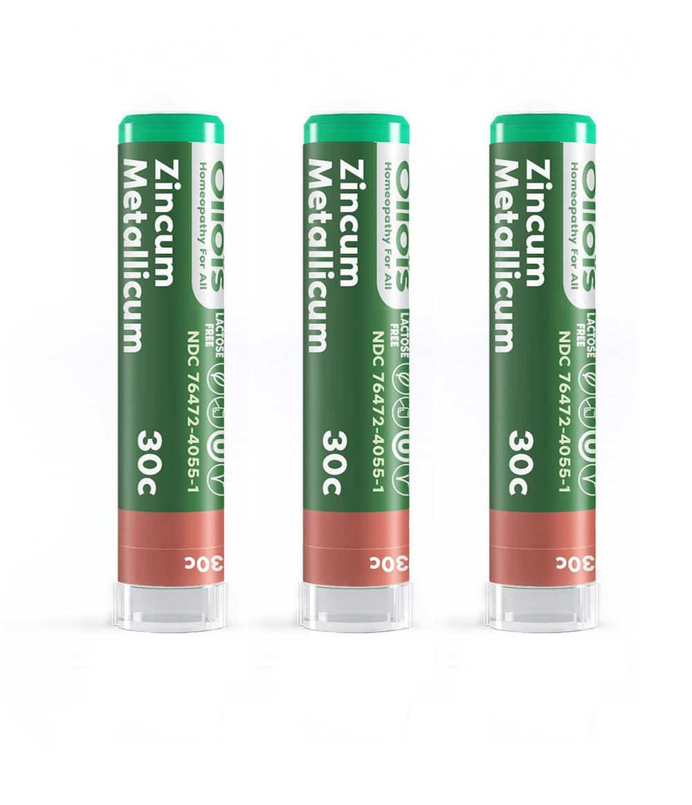 Front view of OLLOIS Zincum Metallicum 30c Organic Homeopathic Medicine packaging (Pack of 3)