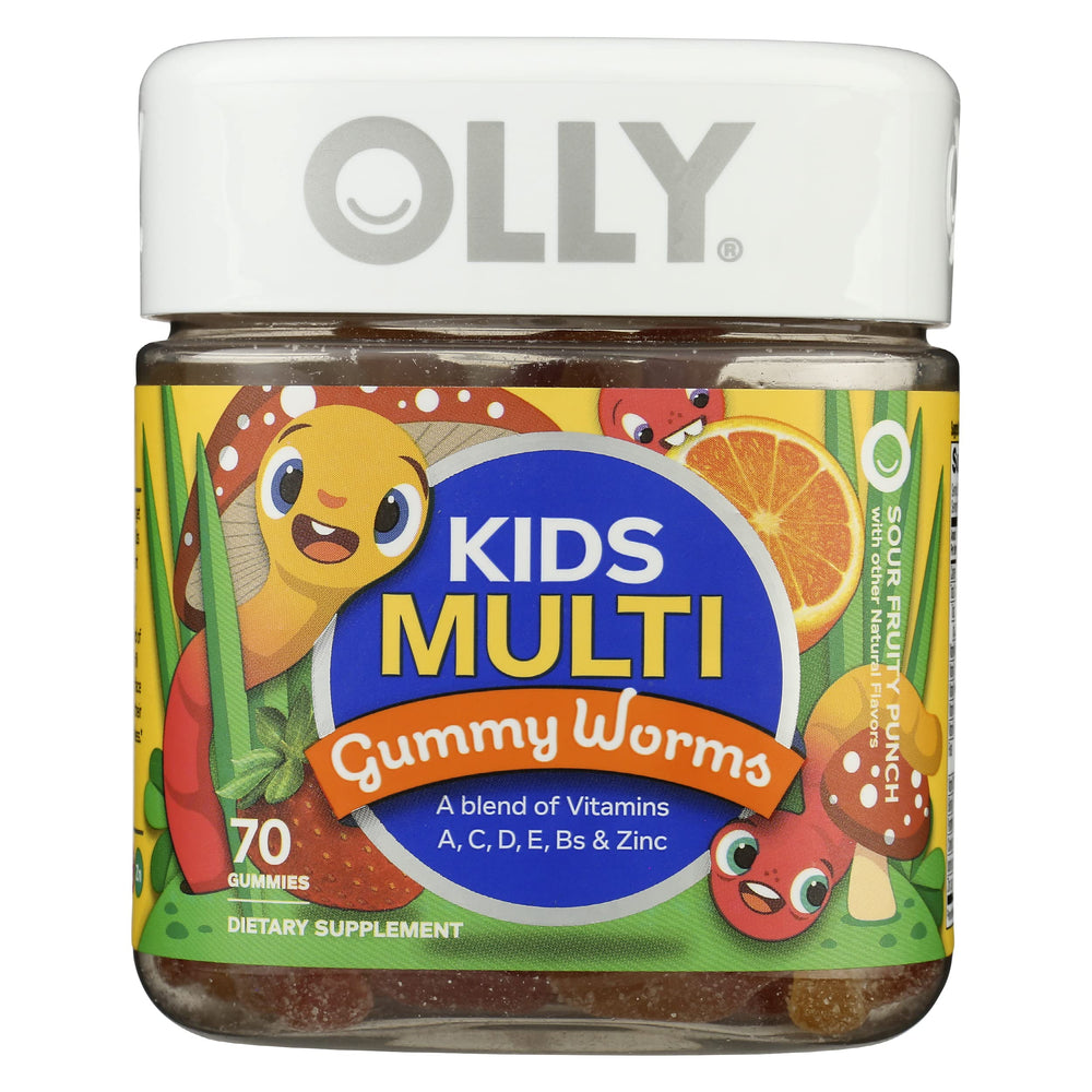 OLLY Kids Multivitamin Sour Fruit Punch Gummy Worms – 70 Count Bottle