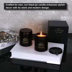 olorvela black jar packaging candle enhances masculine gift-ready presentation