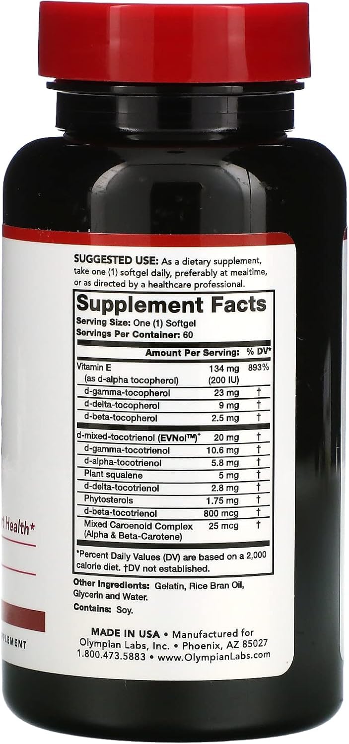 Side view of Olympian Labs Vitamin E Complete Tocomin bottle
