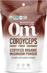Front view of OM Mushroom Superfood Cordyceps Organic Powder 3.5 oz