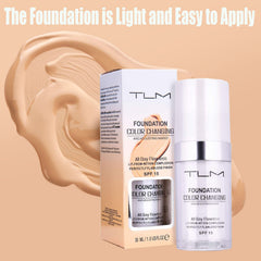 Omaky colour-changing foundation bottle pump close-up with sleek design