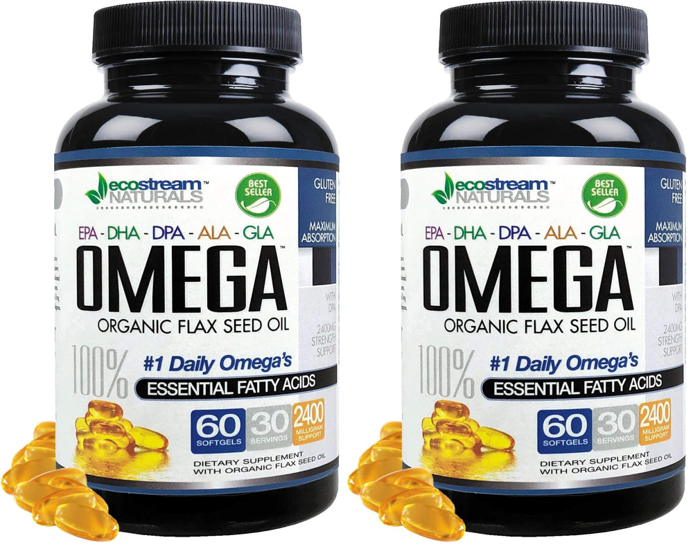 Omega 3-6-9 blend label with DPA EPA DHA ALA GLA and organic flax seed oil