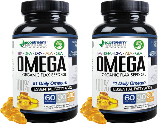 Omega 3-6-9 blend label with DPA EPA DHA ALA GLA and organic flax seed oil