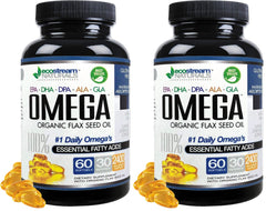 Omega 3-6-9 blend label with DPA EPA DHA ALA GLA and organic flax seed oil